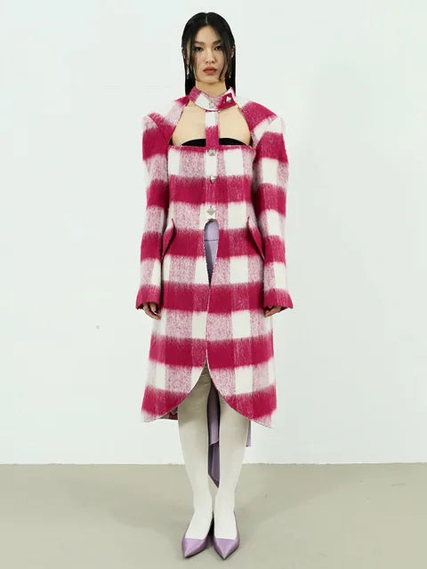 Marigold Shadows Coats Hurnana Plaid Cut Out Coat