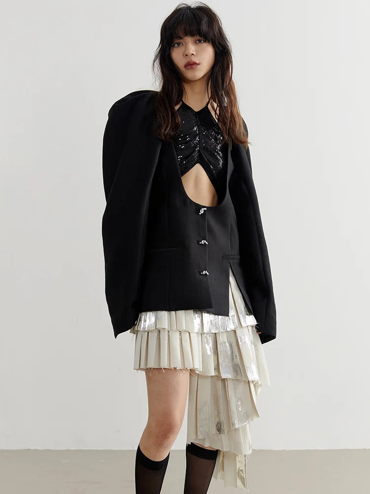 Marigold Shadows Coats Nandy Puff Sleeve Cut-Out Coat