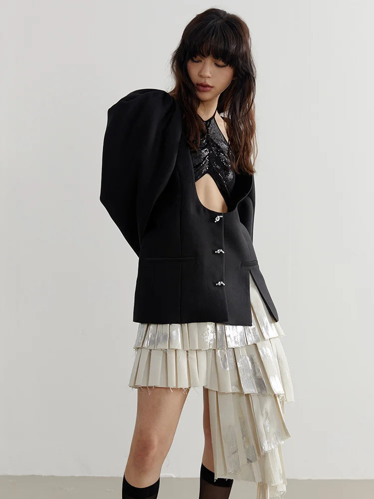 Marigold Shadows Coats Nandy Puff Sleeve Cut-Out Coat