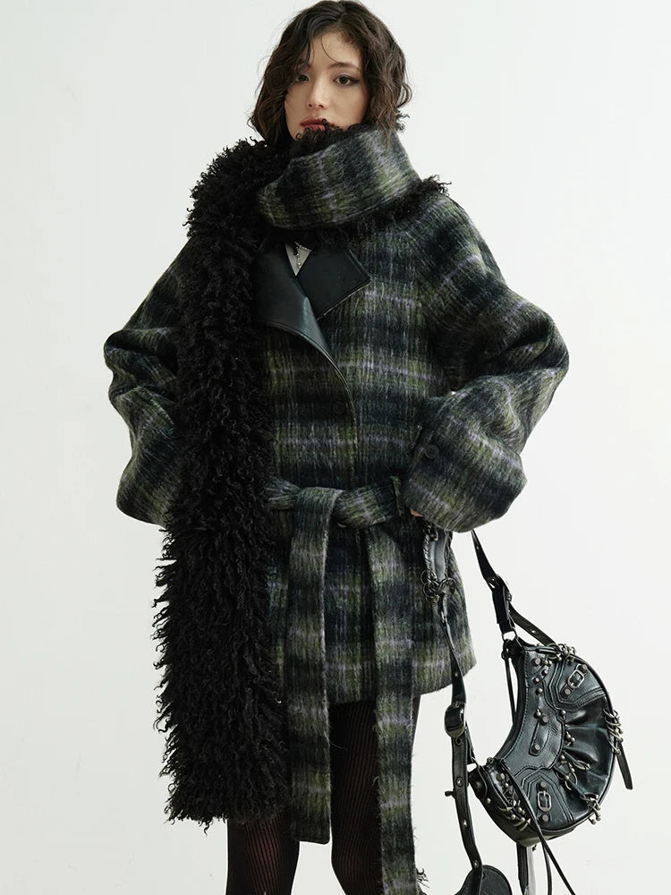 Marigold Shadows Coats Puket Plaid Scarf Coat