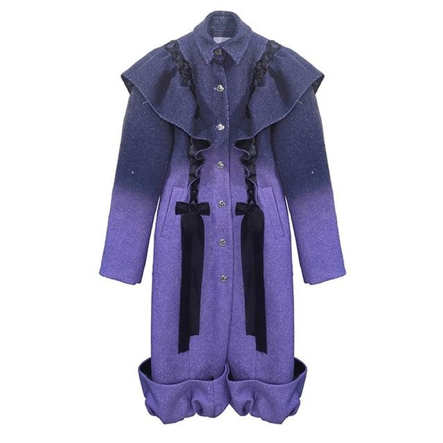 Marigold Shadows coats Taro Loose Ruffle Long Sleeve Coat