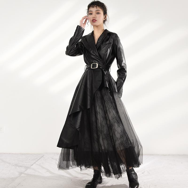 Marigold Shadows coats Tomiju Vegan Leather Irregular Trench Coat