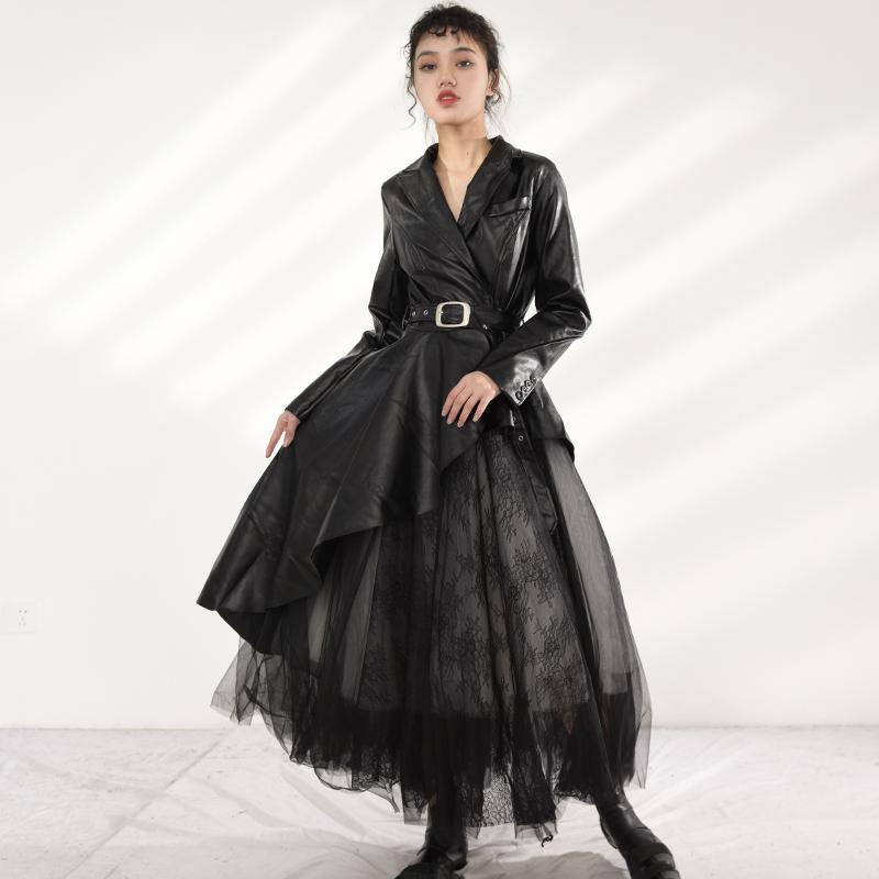 Marigold Shadows coats Tomiju Vegan Leather Irregular Trench Coat