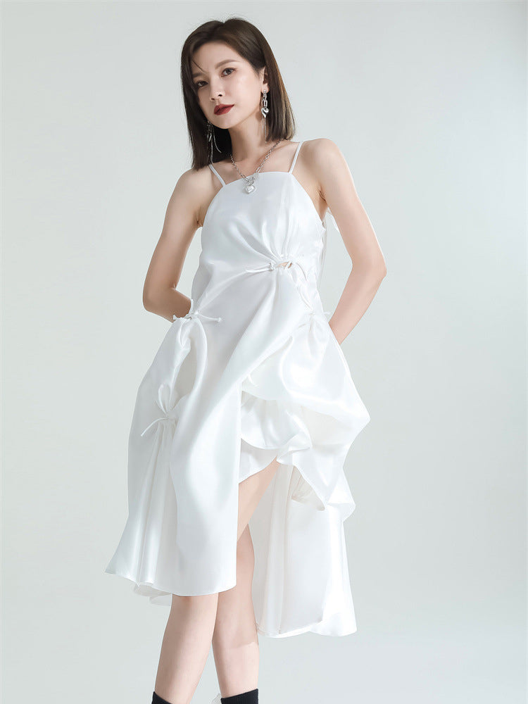 Marigold Shadows dresses Amida Pillowy Spaghetti Strap Dress - White