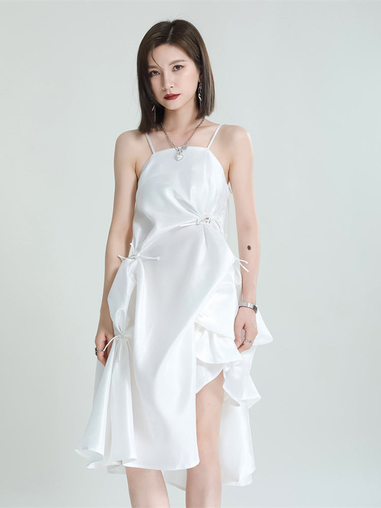 Marigold Shadows dresses Amida Pillowy Spaghetti Strap Dress - White