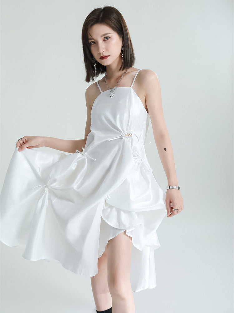 Marigold Shadows dresses Amida Pillowy Spaghetti Strap Dress - White