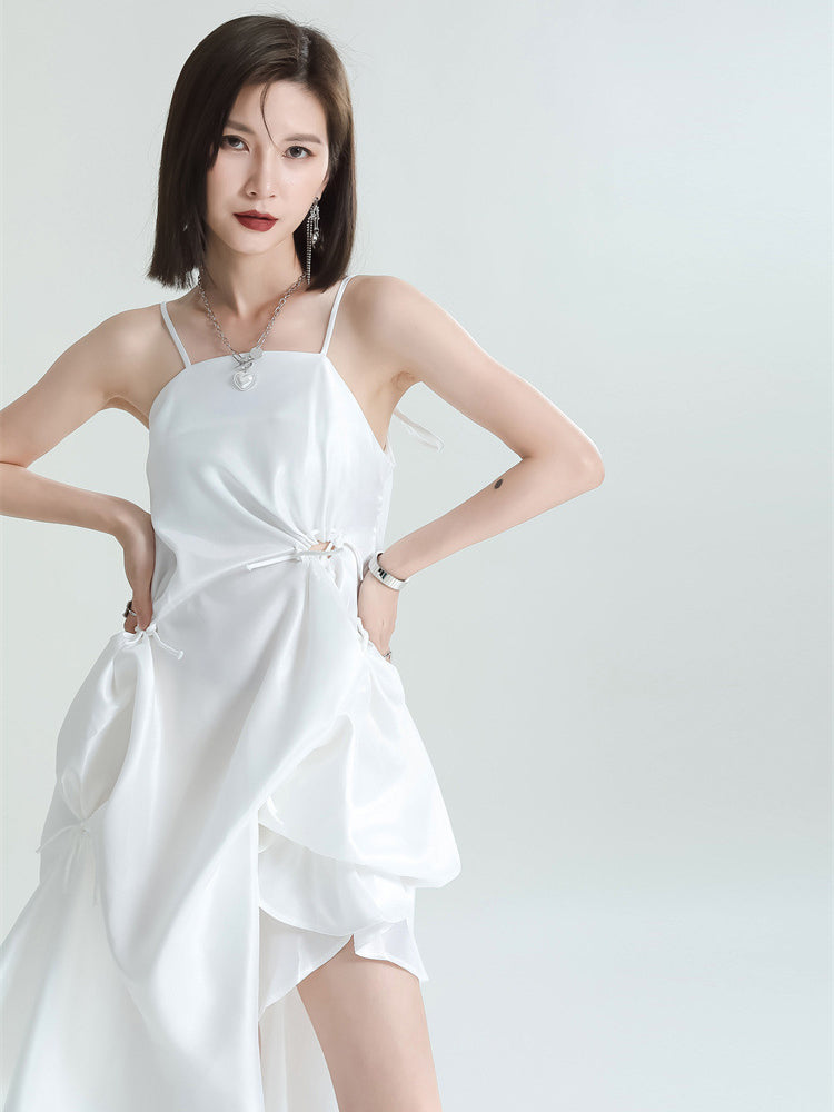 Marigold Shadows dresses Amida Pillowy Spaghetti Strap Dress - White