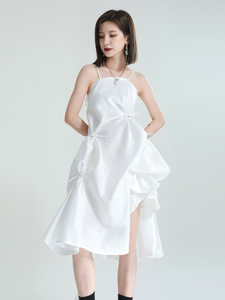 Marigold Shadows dresses Amida Pillowy Spaghetti Strap Dress - White