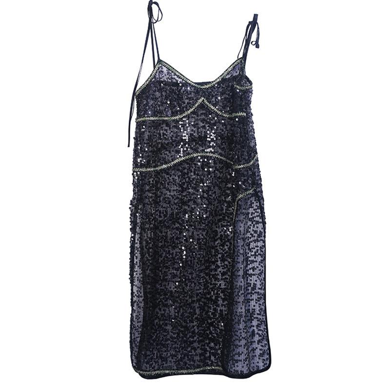 Marigold Shadows dresses Chiyo V-Neck Sleeveless Split Sequin Mesh Dress