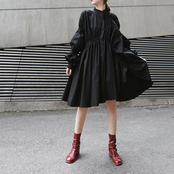 Hotaru Long Sleeve Pleated Shirt Dress - Black – Marigold Shadows