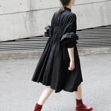 Hotaru Long Sleeve Pleated Shirt Dress - Black – Marigold Shadows
