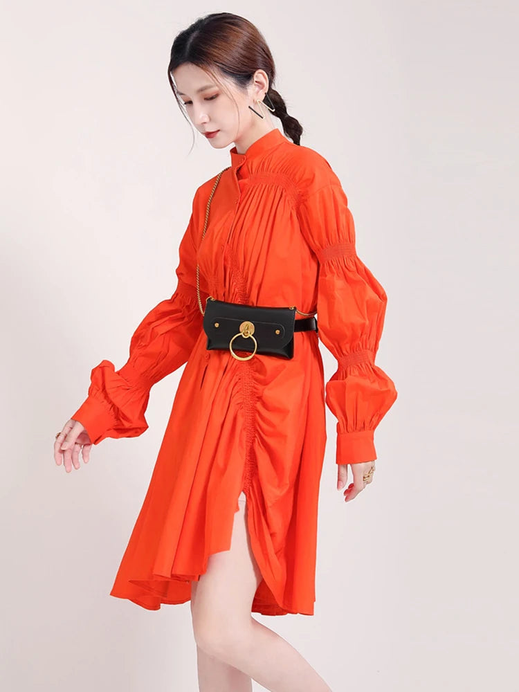 Marigold Shadows dresses Hotaru Long Sleeve Pleated Shirt Dress - Orange