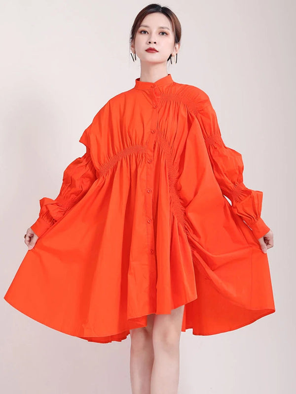 Marigold Shadows dresses Hotaru Long Sleeve Pleated Shirt Dress - Orange