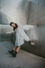 Hotaru Long Sleeve Pleated Shirt Dress - White – Marigold Shadows