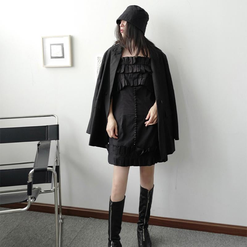 Marigold Shadows dresses Masaru Off Shoulder Ruffled Pleated Dress - Black