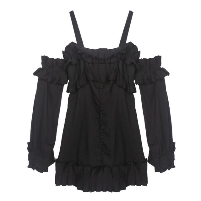 Marigold Shadows dresses Masaru Off Shoulder Ruffled Pleated Dress - Black