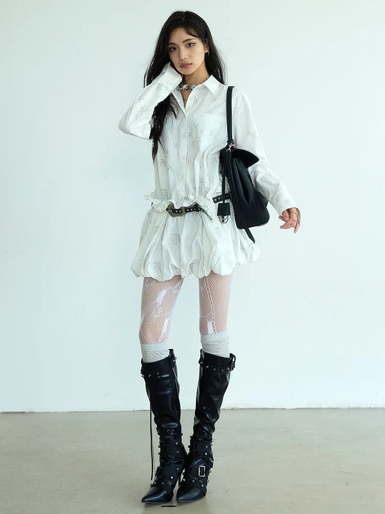 Marigold Shadows Dresses *** Peechu Button Up Puff Dress