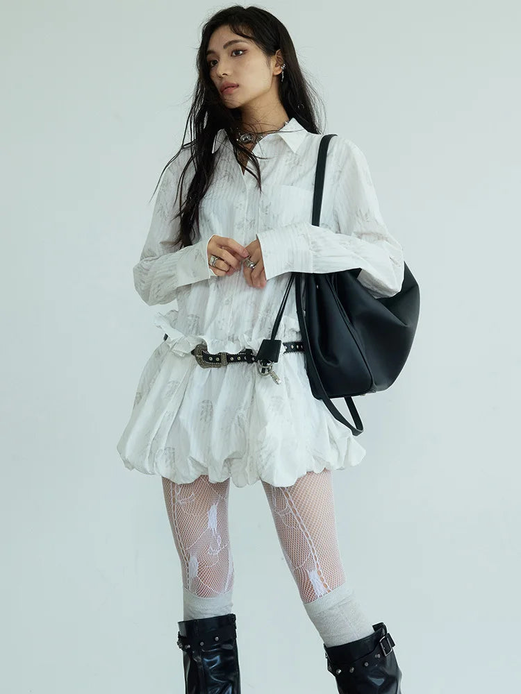 Marigold Shadows Dresses *** Peechu Button Up Puff Dress