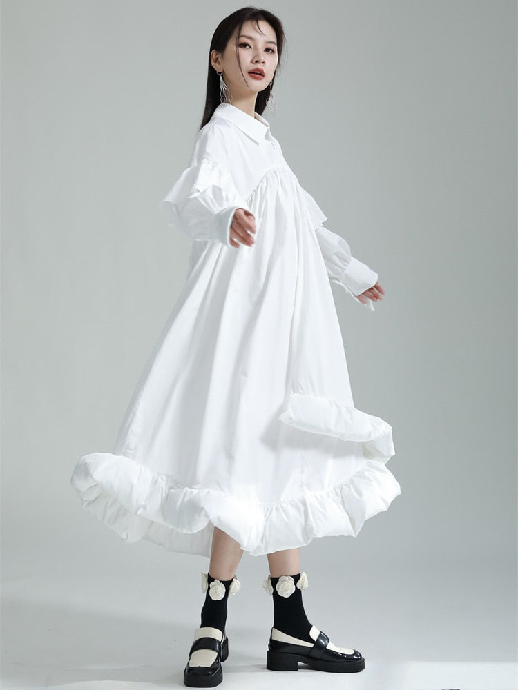 Marigold Shadows Dresses Plufey Long Sleeve Puff Dress - White