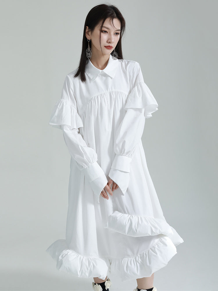 Marigold Shadows Dresses Plufey Long Sleeve Puff Dress - White