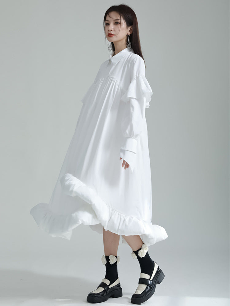 Marigold Shadows Dresses Plufey Long Sleeve Puff Dress - White