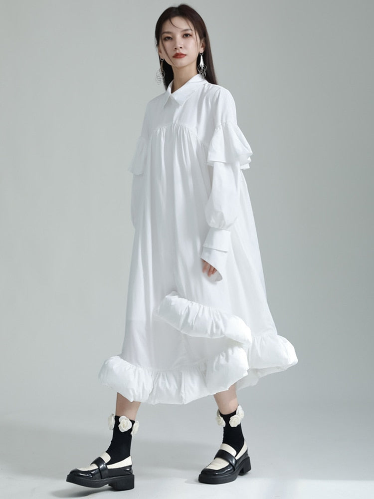 Marigold Shadows Dresses Plufey Long Sleeve Puff Dress - White