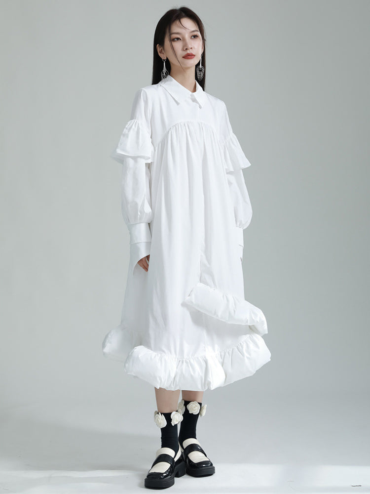 Marigold Shadows Dresses Plufey Long Sleeve Puff Dress - White