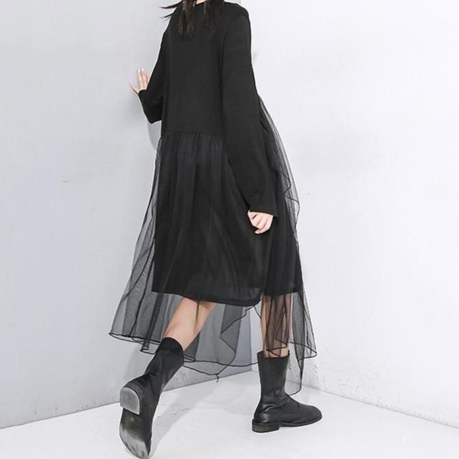 Marigold Shadows dresses Sakura Asymmetrical Mesh Dress - Black