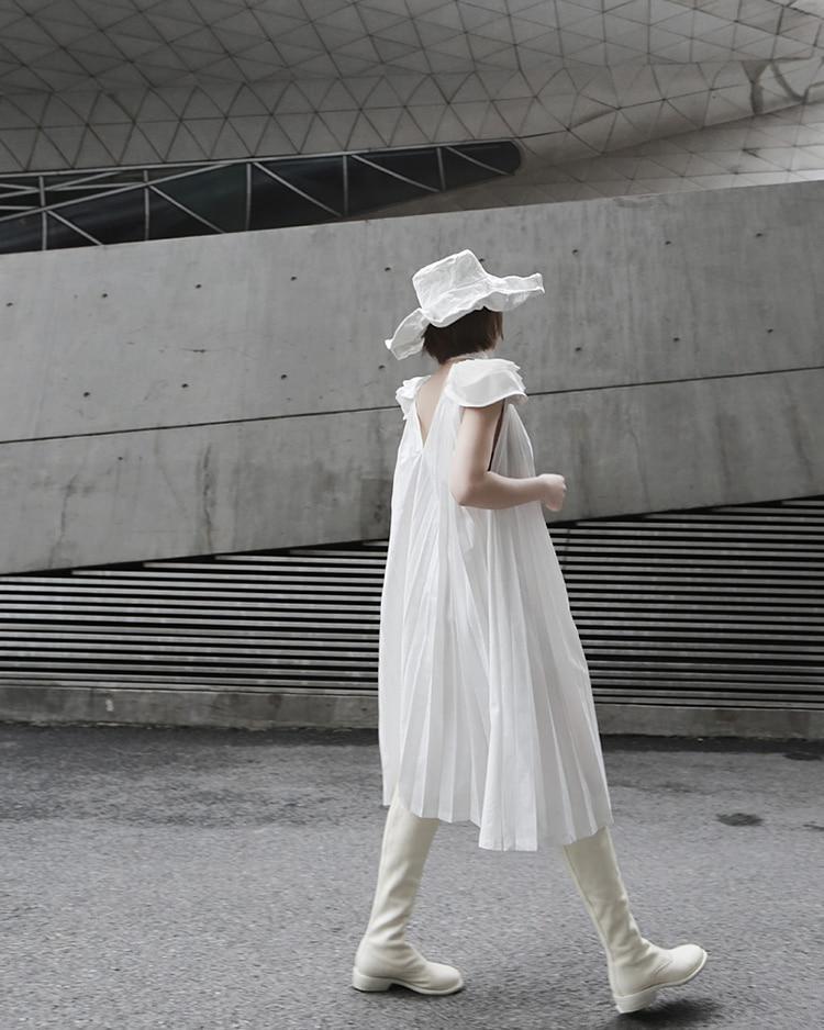 Marigold Shadows dresses Shioli Backless Pleated Midi Dress - White