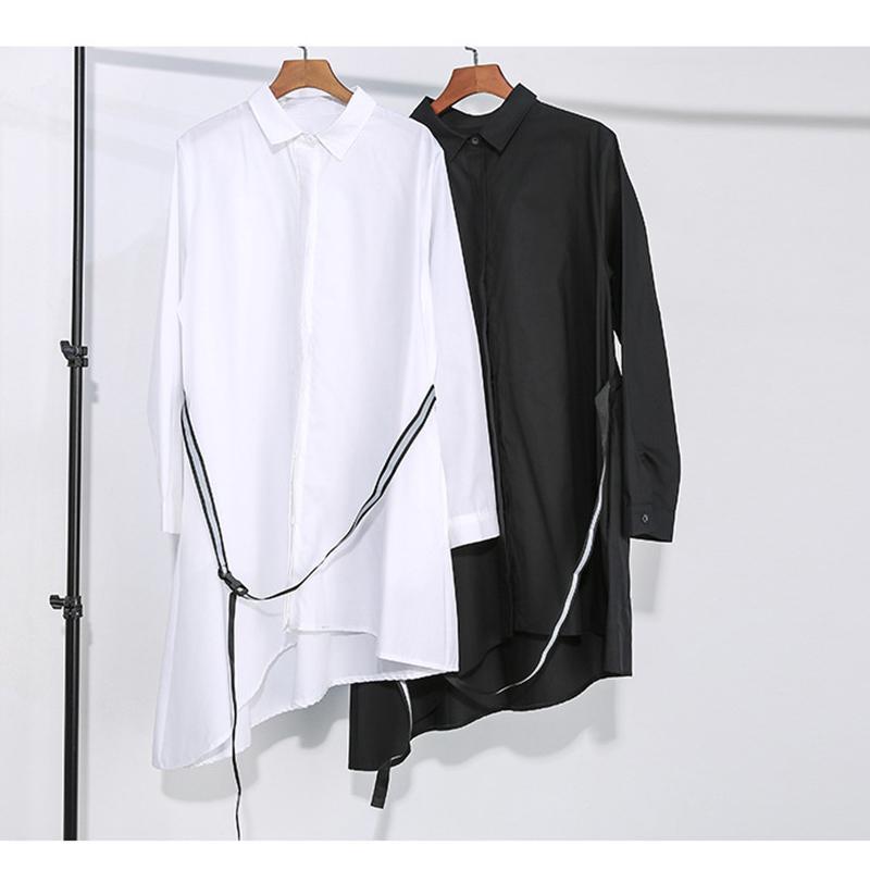 Marigold Shadows dresses Someina Asymmetrical Long Sleeve Shirt Dress - White
