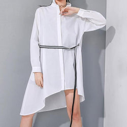 Marigold Shadows dresses Someina Asymmetrical Long Sleeve Shirt Dress - White
