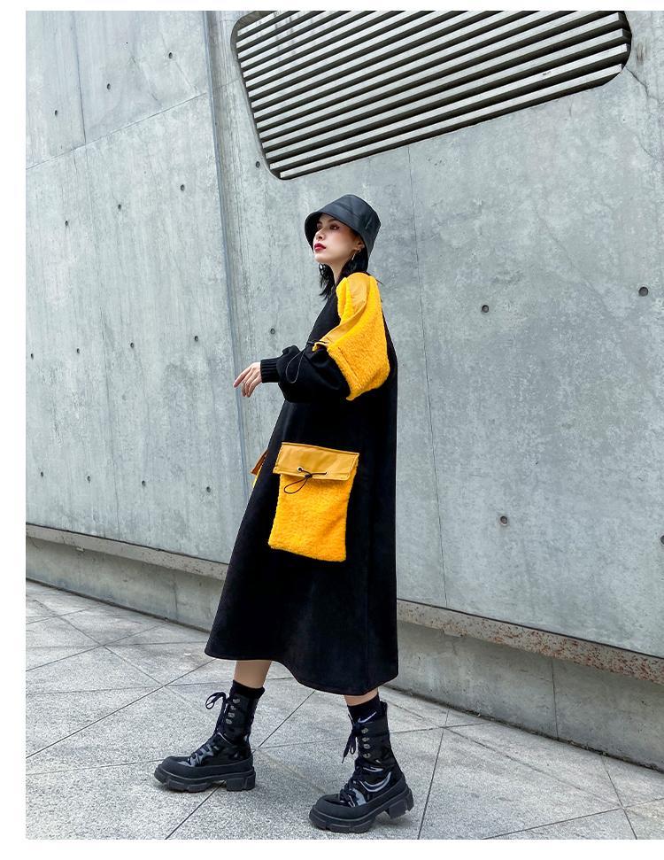 Marigold Shadows dresses Yoshiko Pocket O-Neck Long Sleeve Dress