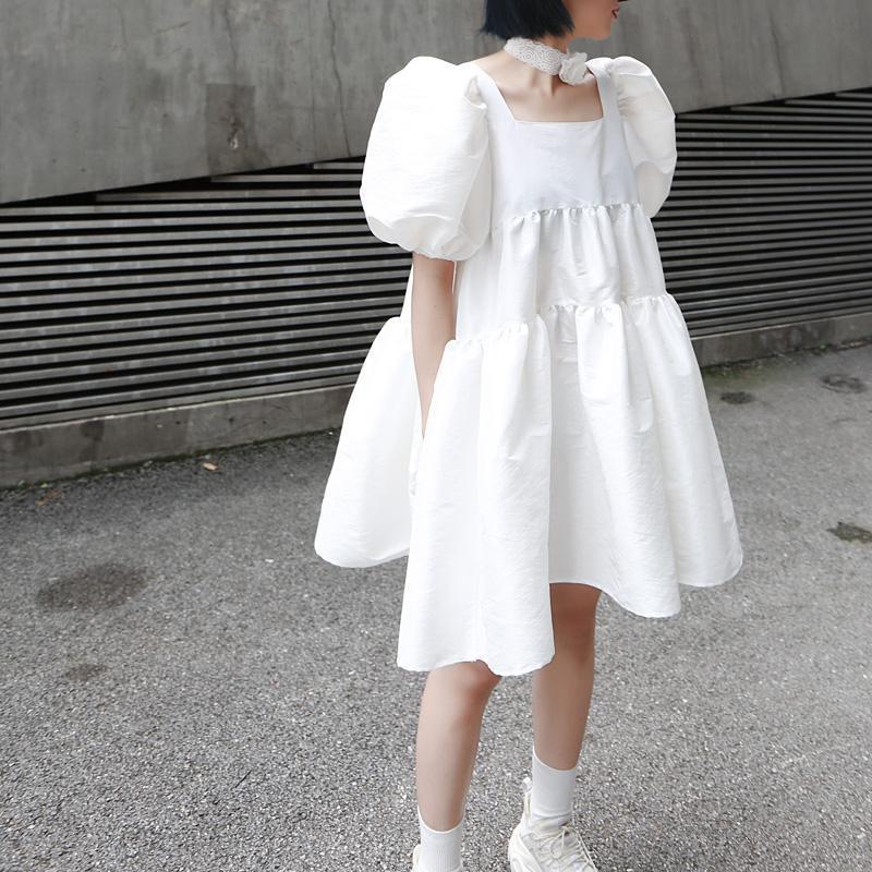 Marigold Shadows dresses Yukie Square Collar Puff Dress - White