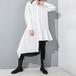 Marigold Shadows dresses Yuri Asymmetrical Pleated Shirt Dress - White
