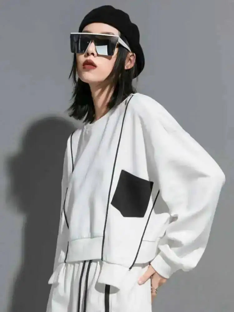 Marigold Shadows Hoodies, Sweaters & Sweatshirts Deekee Striped Pocket Sweatshirt - White