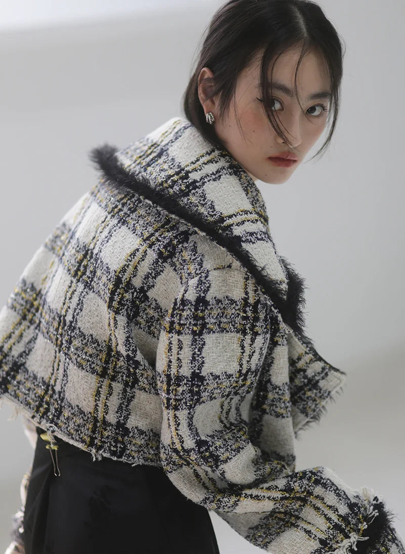 Marigold Shadows Jackets Dionne Plaid Cropped Jacket