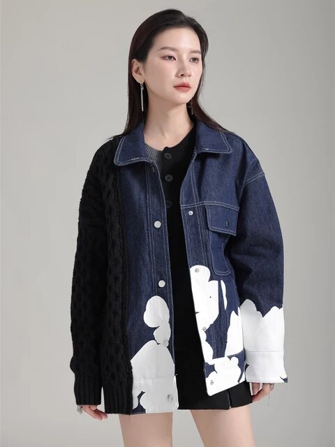 Marigold Shadows Jackets Hunna Irregular Denim Knit Jacket - Black