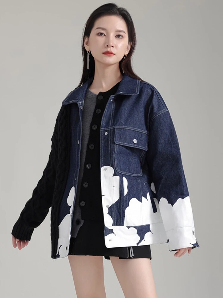 Marigold Shadows Jackets Hunna Irregular Denim Knit Jacket - Black