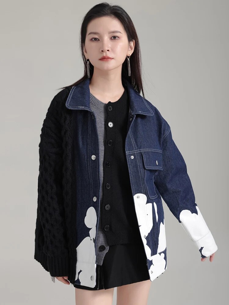 Marigold Shadows Jackets Hunna Irregular Denim Knit Jacket - Black