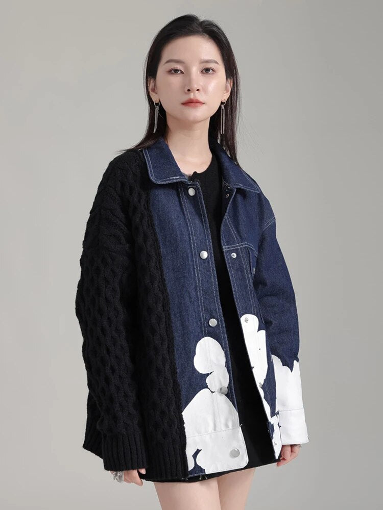 Marigold Shadows Jackets Hunna Irregular Denim Knit Jacket - Black