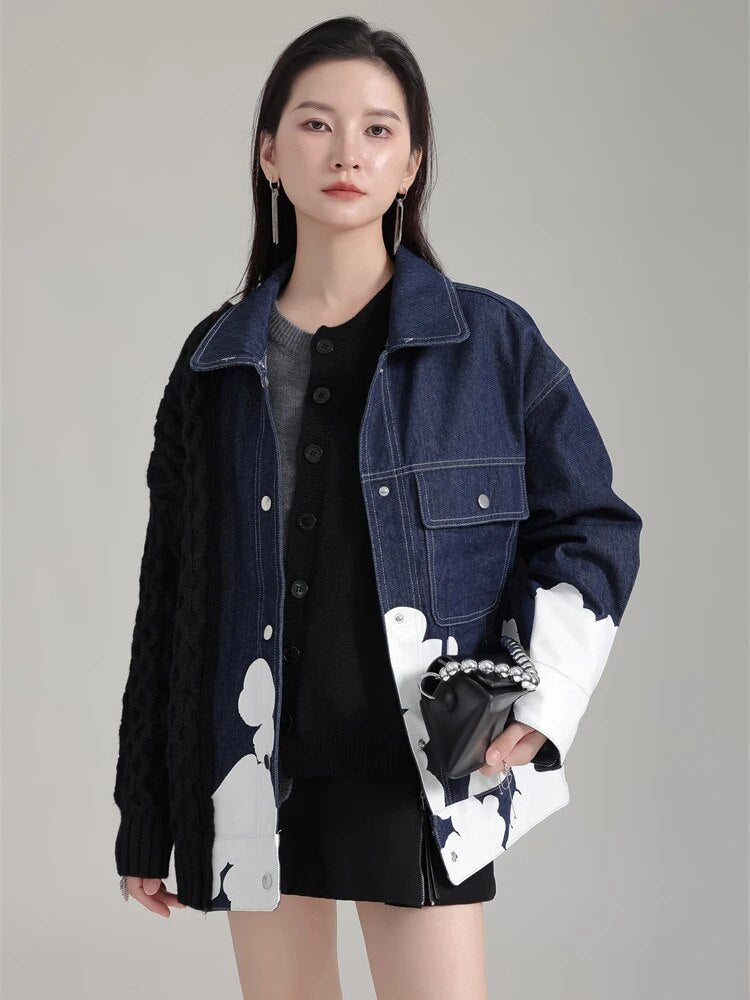 Marigold Shadows Jackets Hunna Irregular Denim Knit Jacket - Black