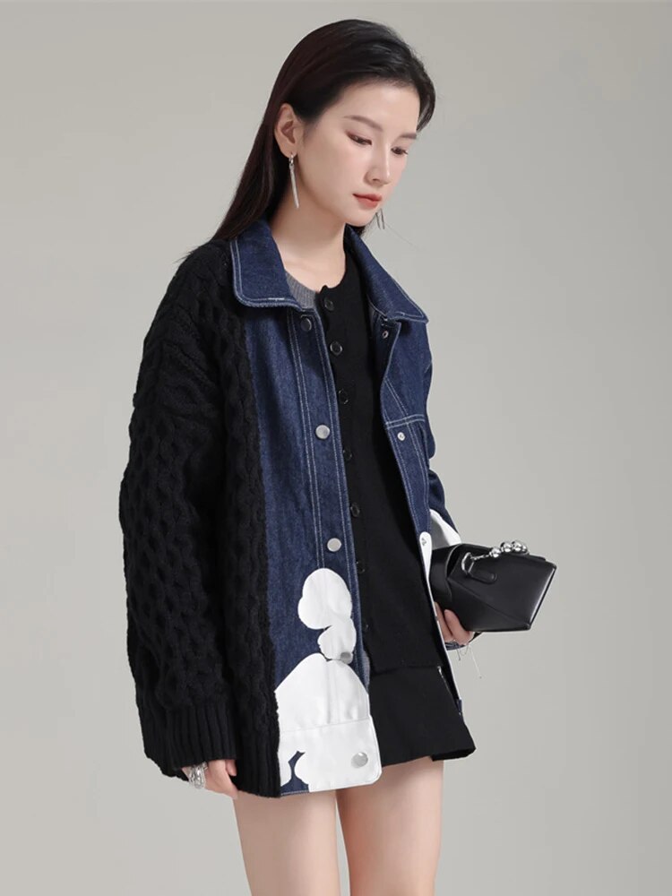 Marigold Shadows Jackets Hunna Irregular Denim Knit Jacket - Black