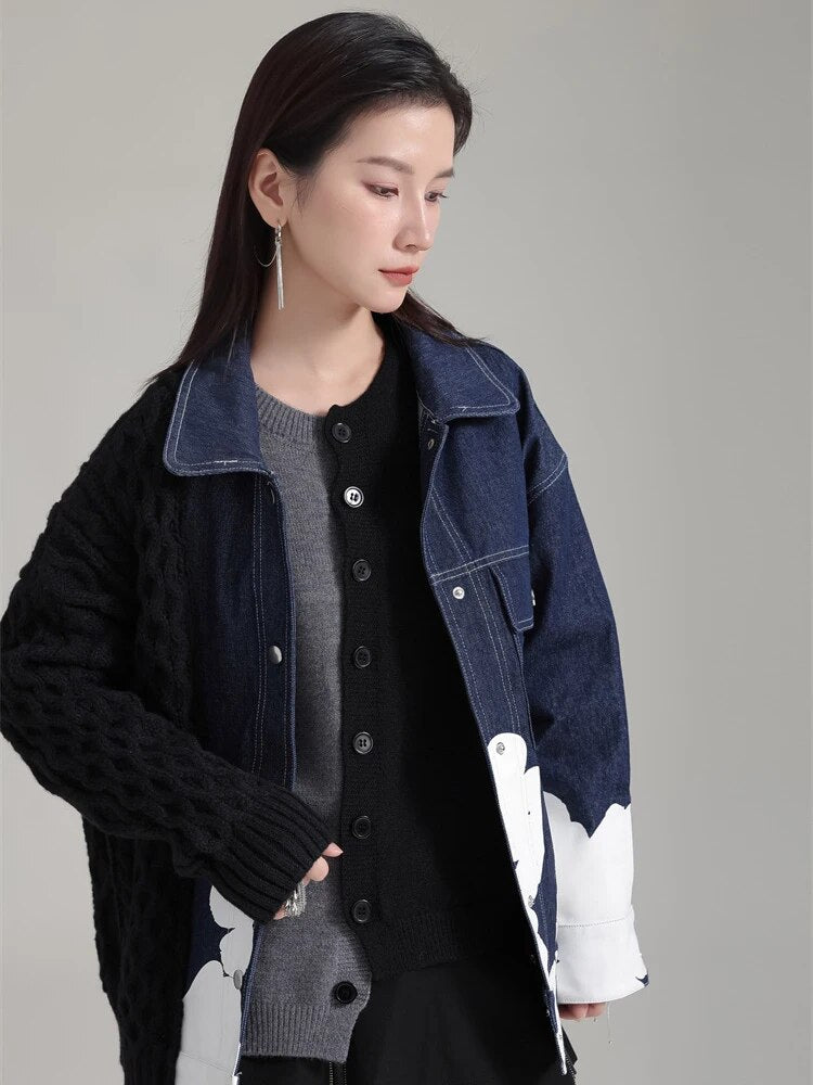 Marigold Shadows Jackets Hunna Irregular Denim Knit Jacket - Black