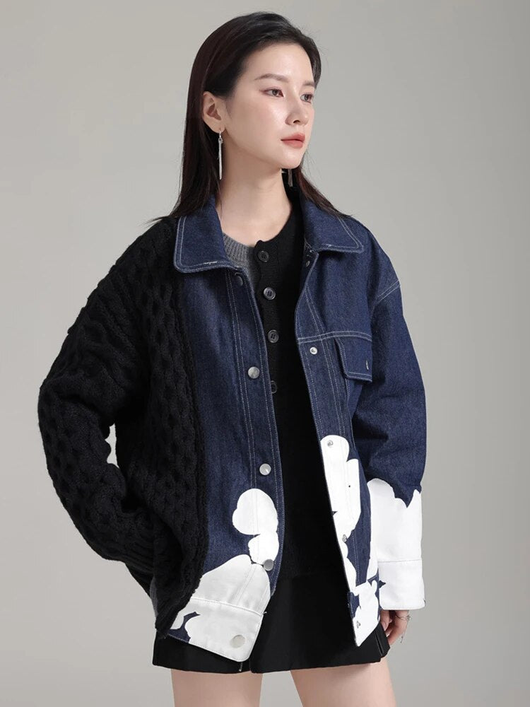 Marigold Shadows Jackets Hunna Irregular Denim Knit Jacket - Black