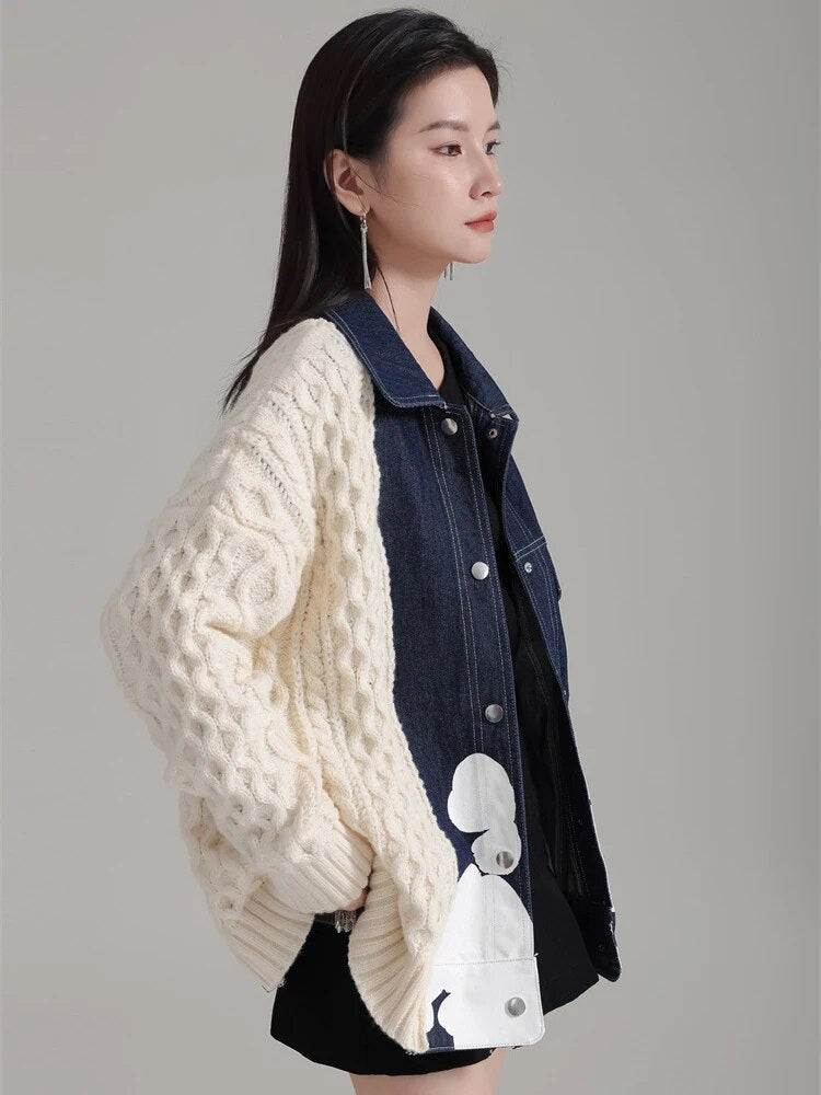 Marigold Shadows Jackets Hunna Irregular Denim Knit Jacket - Cream