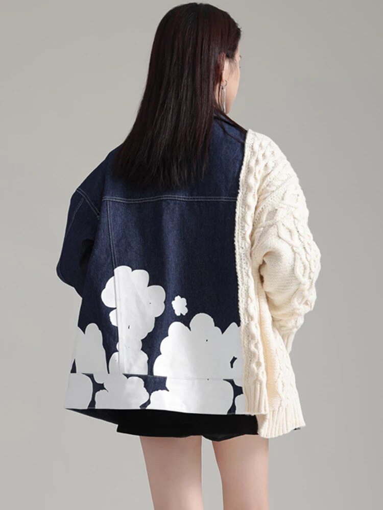 Marigold Shadows Jackets Hunna Irregular Denim Knit Jacket - Cream