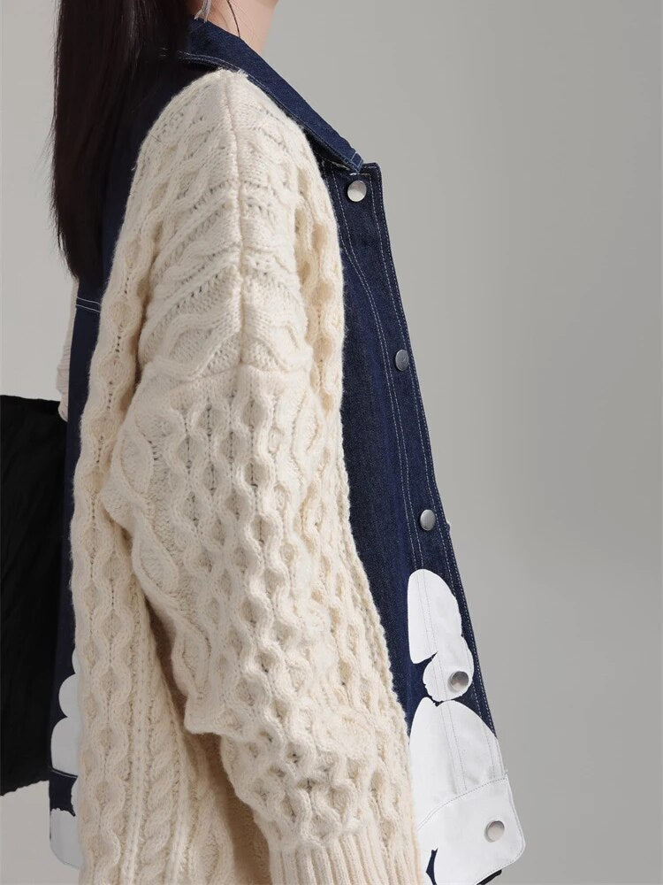 Marigold Shadows Jackets Hunna Irregular Denim Knit Jacket - Cream