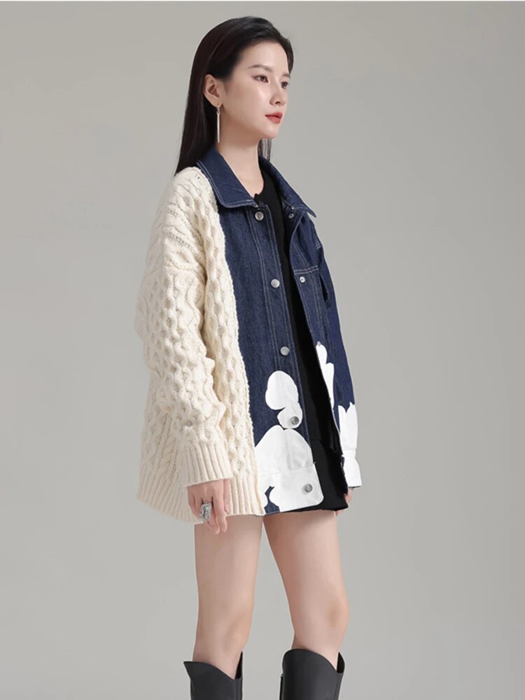 Marigold Shadows Jackets Hunna Irregular Denim Knit Jacket - Cream