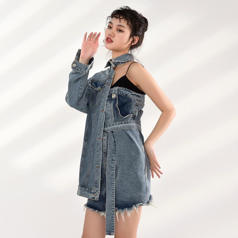 Marigold Shadows jackets Ichika One Sided Long Sleeve Denim Jacket Dress Set