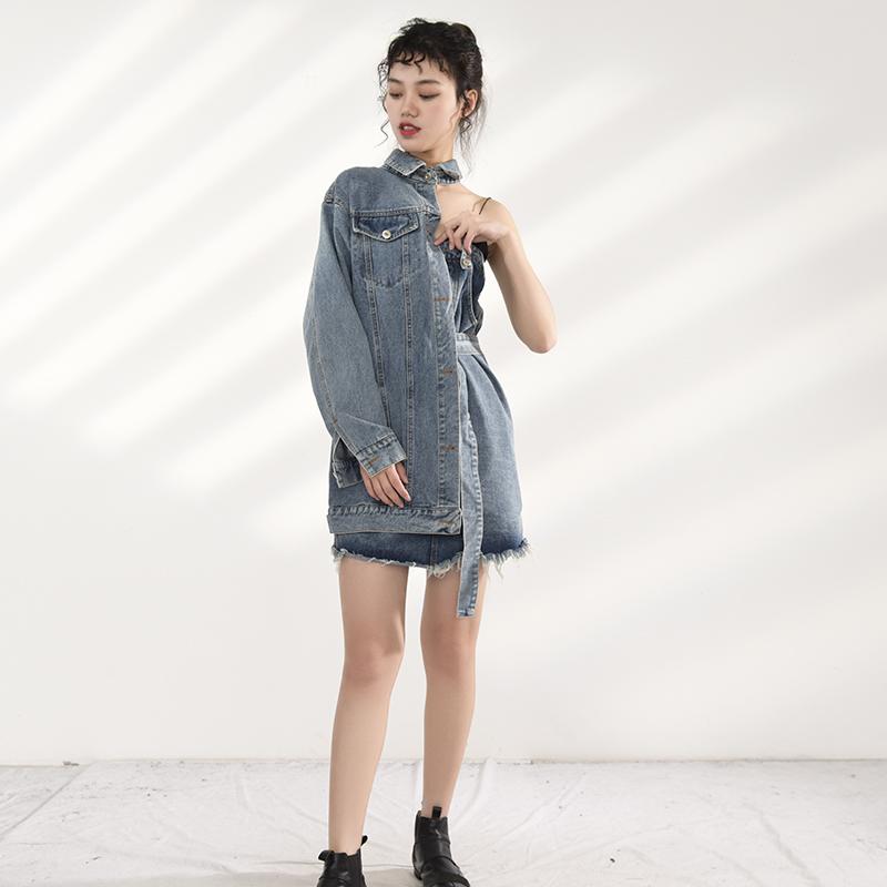 Marigold Shadows jackets Ichika One Sided Long Sleeve Denim Jacket Dress Set